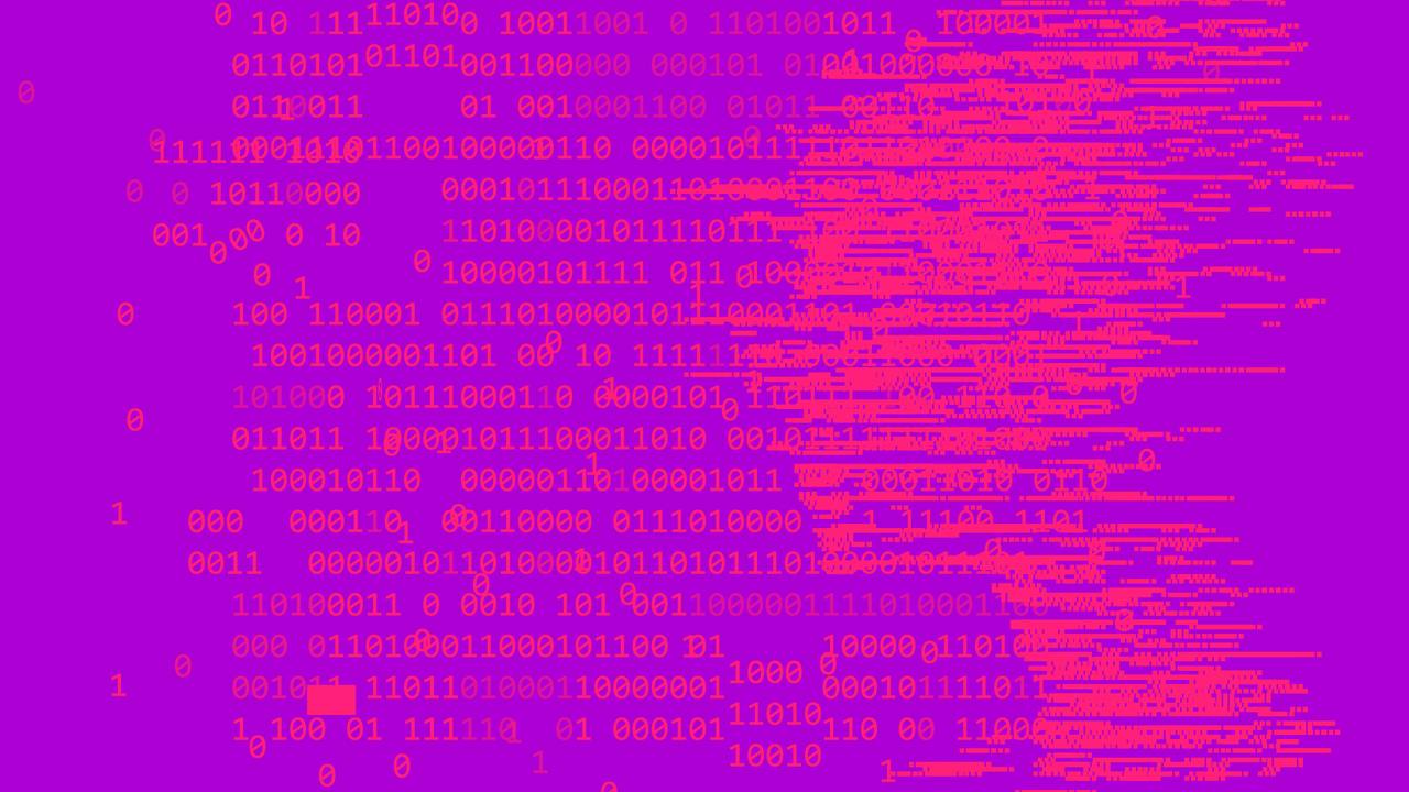 Código binário rosa em um fundo roxo